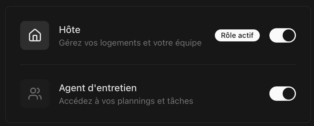 Interface de compte dual - Mode sombre