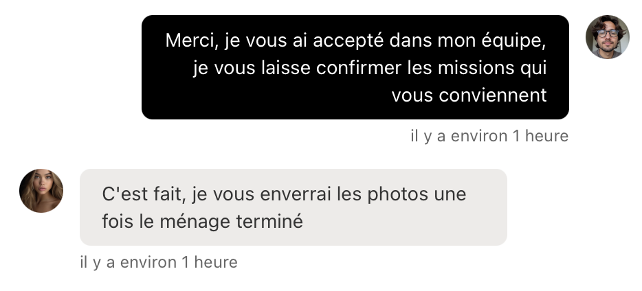 Interface de messagerie intégrée - Mode clair