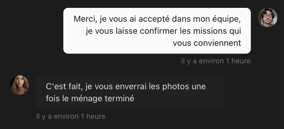Interface de messagerie intégrée - Mode sombre