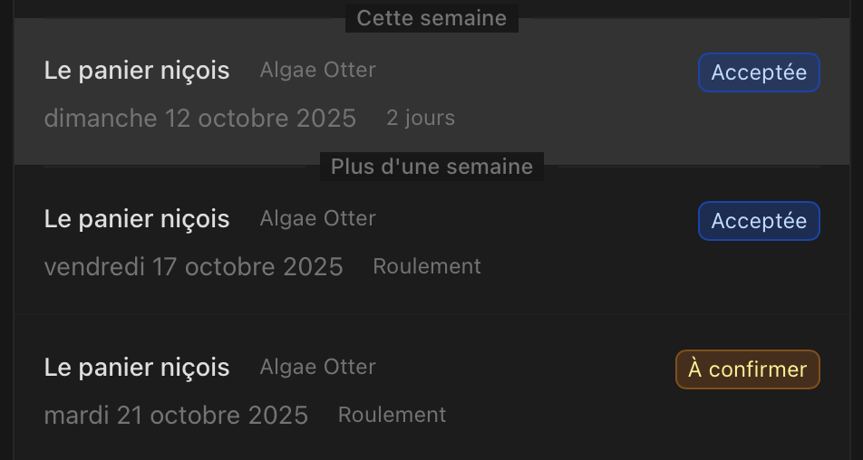 Interface de gestion des missions - Mode sombre