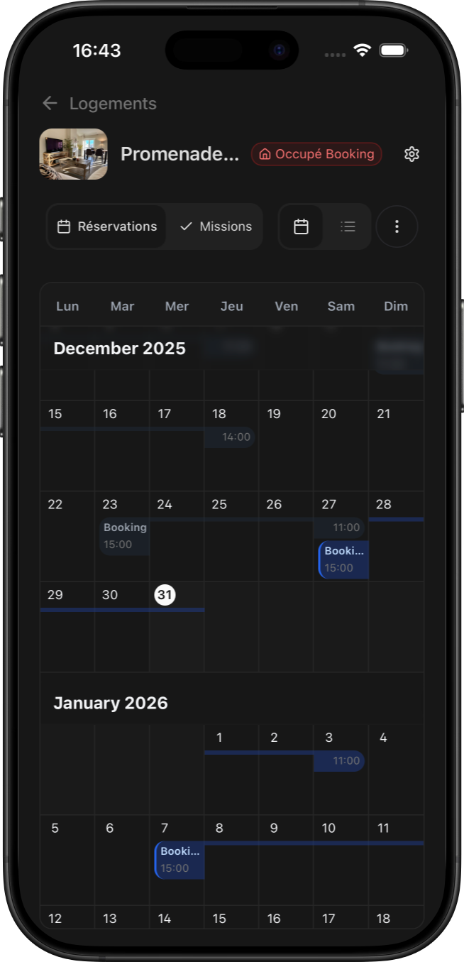 Aperçu de l’application iPhone Calensi en mode sombre